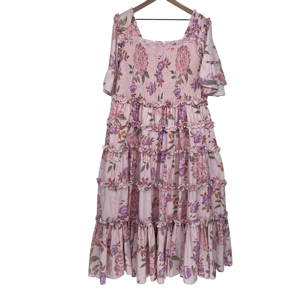 Jessakae Senna Dress Sweet Pear Floral Tiered Maxi 2X Pink Smocked Ruffle - Picture 10 of 12